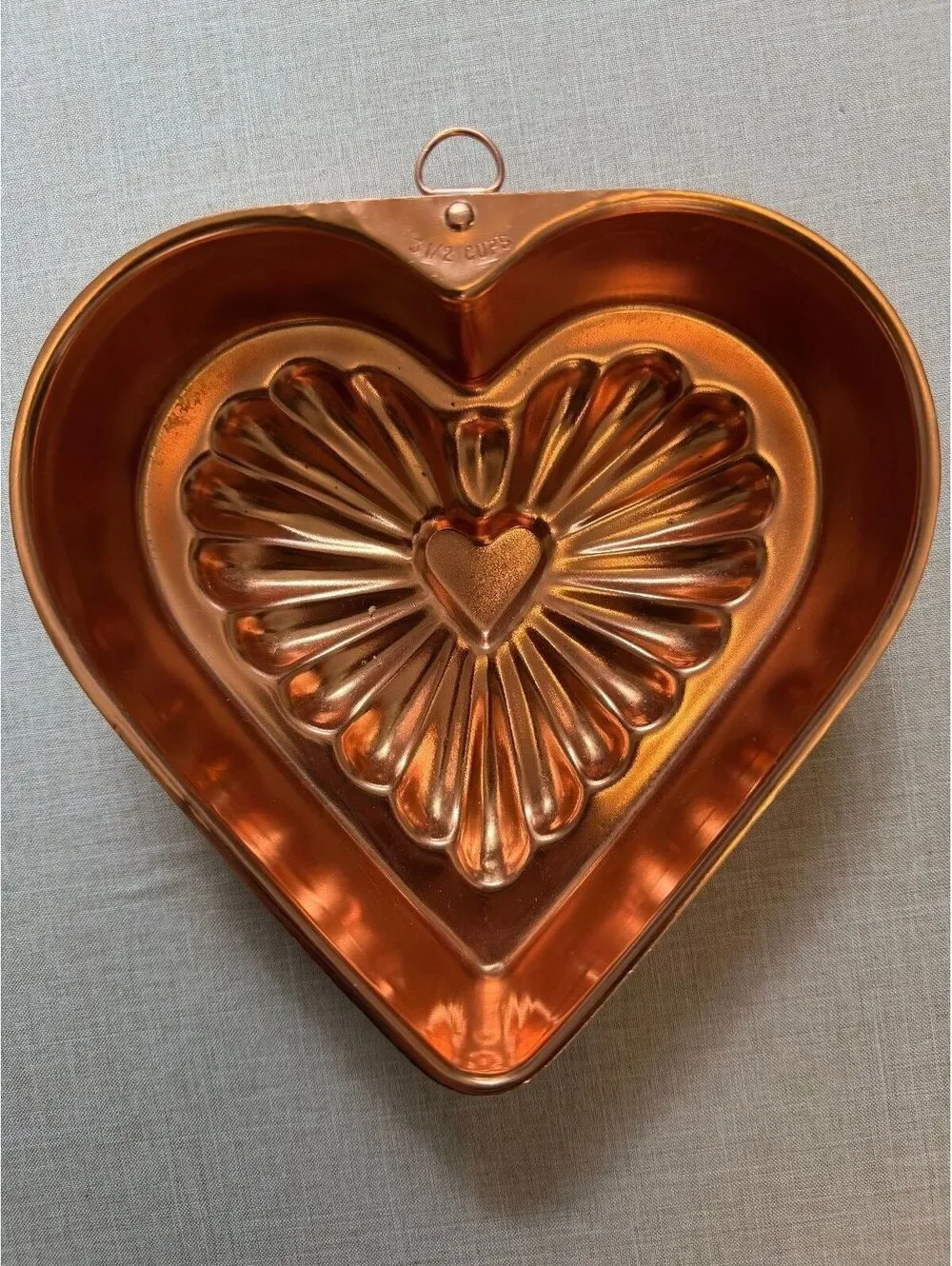 Vintage Copper Heart Cake Mold Wall Hanging Kitchen Decor 3.5 Cup (A)